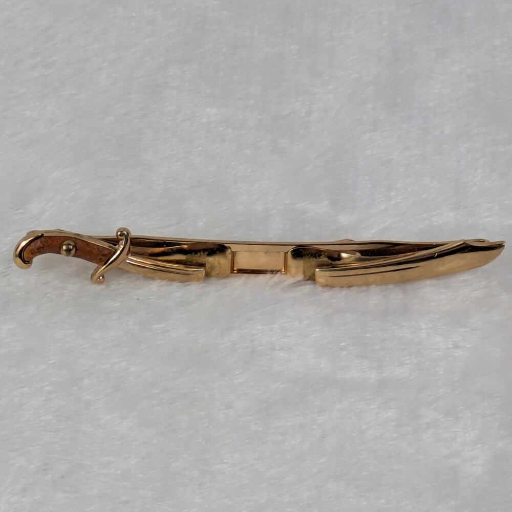 Vintage Swank Gold Tone Sword Tie Clip Sabre Design Men's Accessory 1950 Cutlass